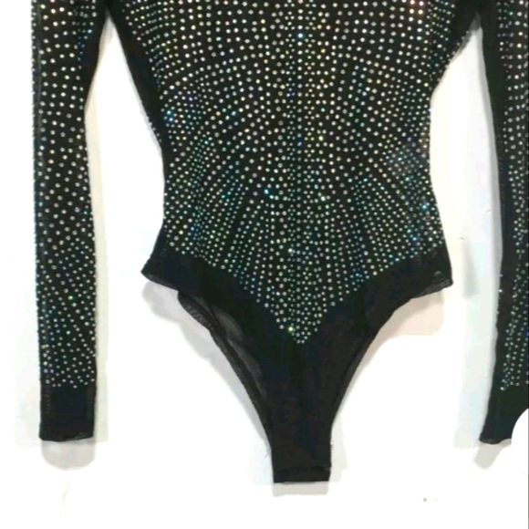 Women's Neva Nude Toxic Sparkle Crystal One Piece Bodysuit, Size S - Black - Picture 3 of 5